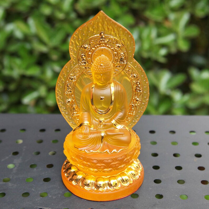 Resin Amitabha Buddha Statue, Home Living Room Worship Buddhist, Temple Three Treasures Buddha To Protect Peace Ornaments