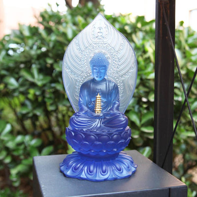 Resin Medicine Buddha Statue: Gold Gilded Buddhist Temple Offering