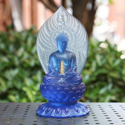 Resin Medicine Buddha Statue: Gold Gilded Buddhist Temple Offering