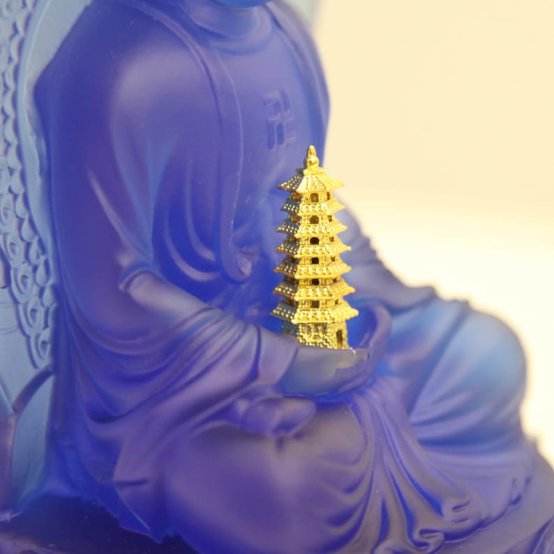Colored Resin Medicine Buddha Statue - Home Temple Decor (8.86inch), Gilded Background Lotus Base, Home Ornament, Gift for Mother, Gift Idea