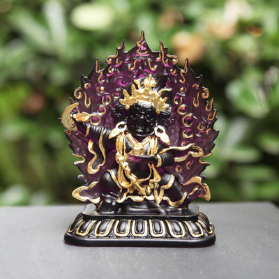 Guardian of Abundance: Two-Armed Mahakala Glass Statue - A Powerful Altar Centerpiece for Home Blessings