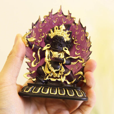 Guardian of Abundance: Two-Armed Mahakala Glass Statue - A Powerful Altar Centerpiece for Home Blessings