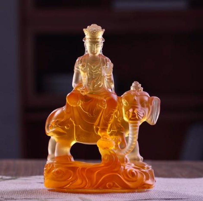 Ornements de statue de Bouddha Samantabhadra en résine faits à la main, ornements artisanaux d'offrande de temple bouddhiste pour la maison, monture éléphant