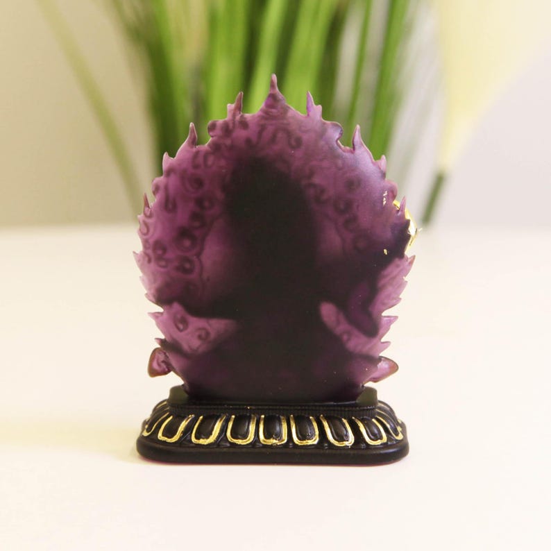 Guardian of Abundance: Two-Armed Mahakala Glass Statue - A Powerful Altar Centerpiece for Home Blessings