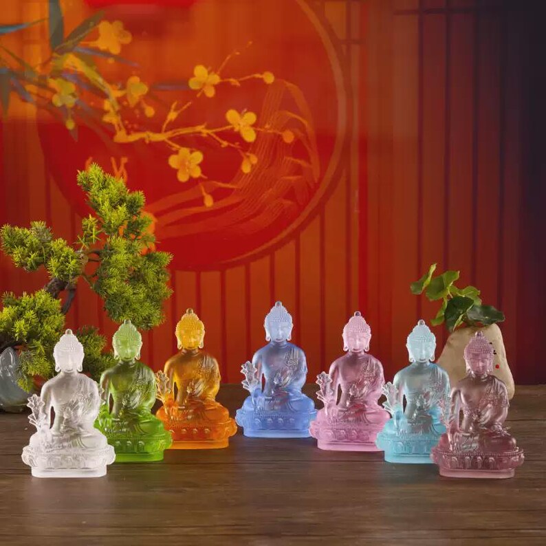 Handmade Glass Medicine Buddha Statue: Home Decor Gift
