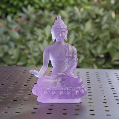 Ancient Liuli Medicine Buddha Seven Buddhas Statue Set – Tibetan Esoteric Bhaisajyaguru Glass Figurine, Home Altar Worship & Spiritual Decor