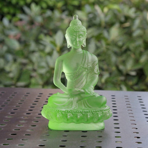 Ancient Liuli Medicine Buddha Seven Buddhas Statue Set – Tibetan Esoteric Bhaisajyaguru Glass Figurine, Home Altar Worship & Spiritual Decor