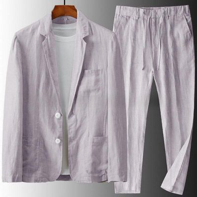 Men's Lightweight Business Blazer and Pants Set Casual Summer Suit Outfit