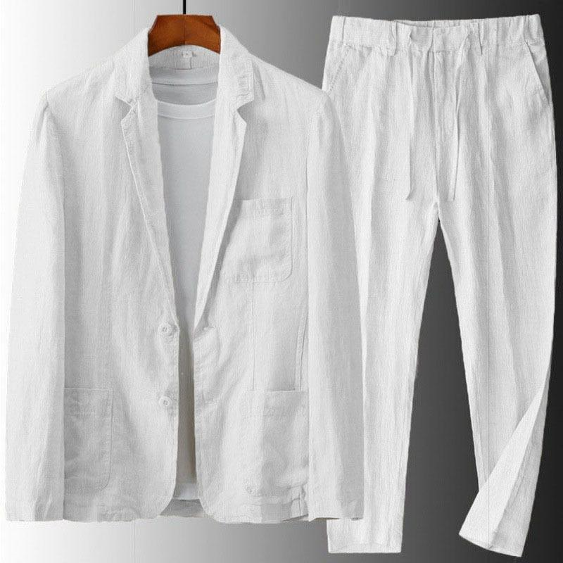 Men's Lightweight Business Blazer and Pants Set Casual Summer Suit Outfit