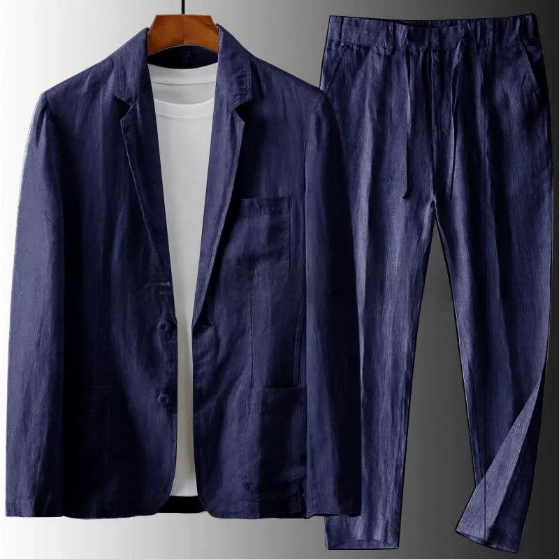 Men's Lightweight Business Blazer and Pants Set Casual Summer Suit Outfit