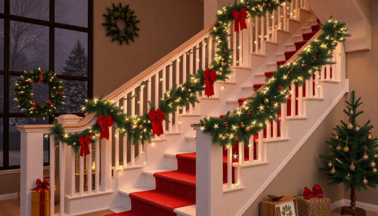 23 Christmas Staircase Decor Ideas