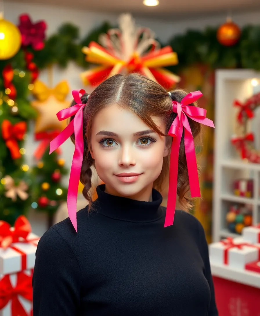 25 Christmas Hairstyles That Will Make You the Star of Every Holiday Party! - 14. Playful Pigtails with Ribbons