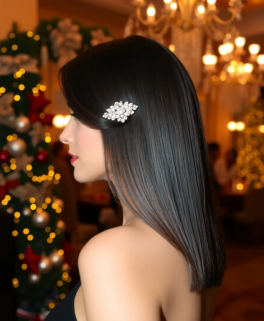 25 Christmas Hairstyles That Will Make You the Star of Every Holiday Party! - 19. Sleek Side Part with a Statement Clip