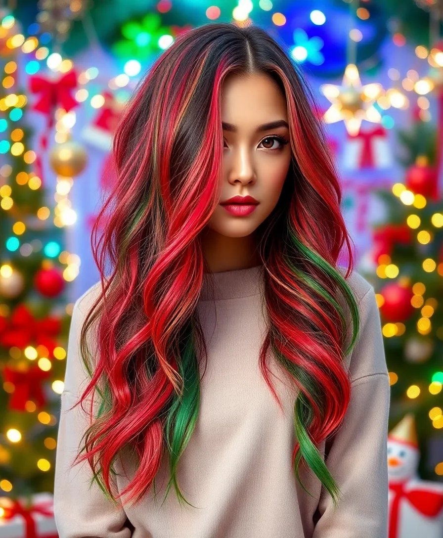 25 Christmas Hairstyles That Will Make You the Star of Every Holiday Party! - 8. Colorful Christmas Hair Extensions