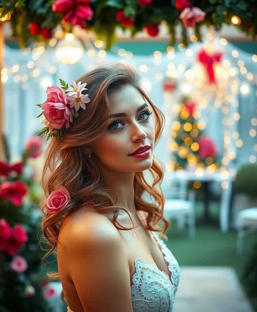 25 Christmas Hairstyles That Will Make You the Star of Every Holiday Party! - 17. Romantic Loose Curls with Floral Accents