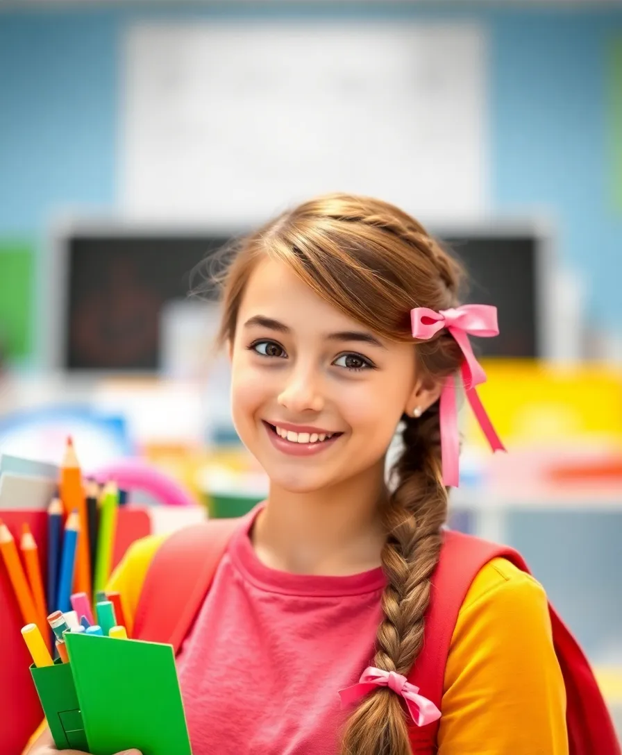 15 Quick and Cute Hairstyles for School That'll Make You the Trendsetter! - 6. Side Braid with Ribbon