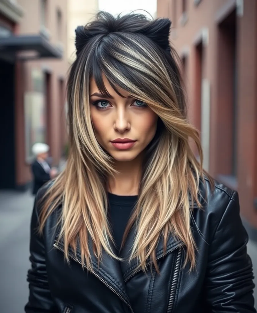 16 Trendy Long Wolf Cuts with Curtain Bangs That'll Have Everyone Asking, 'Who Styled You?' - 2. Bold and Edgy with Dark Roots