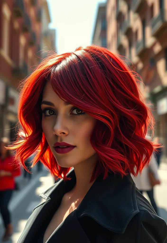 25 Fiery Red Wolf Cut Ideas That'll Make You the Talk of the Town! - 1. Bold Crimson Layers