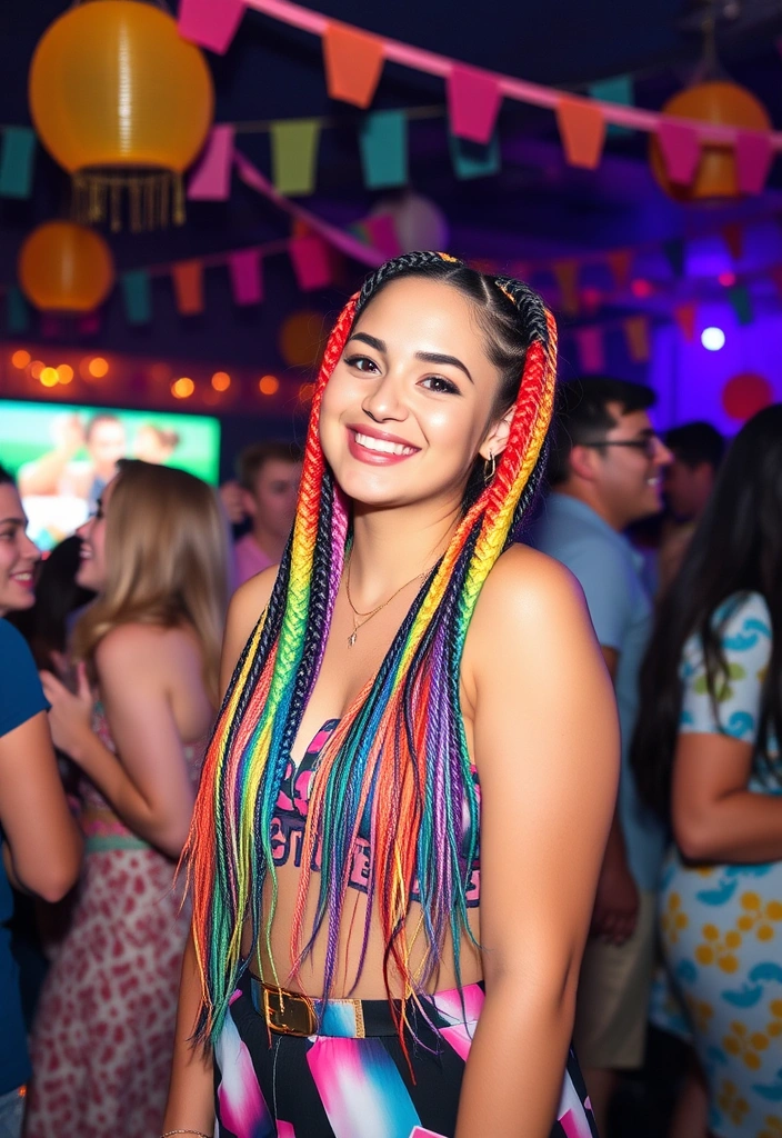 25 Stunning Homecoming Hairstyles That Will Turn Heads (Get Ready for Compliments!) - 21. Vibrant Rainbow Braids