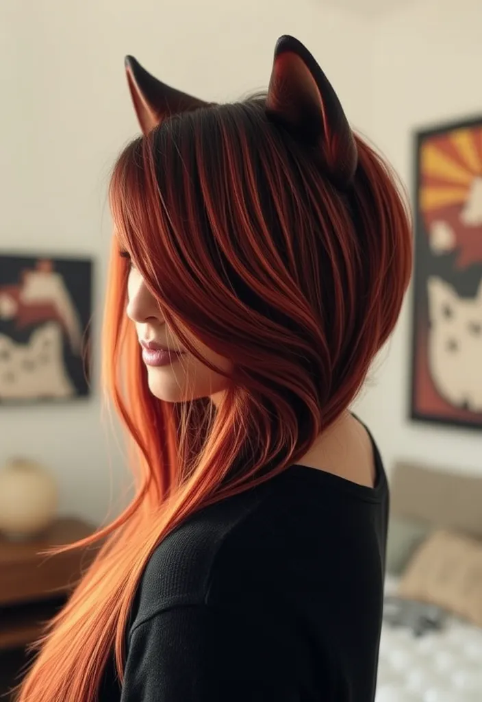 25 Fiery Red Wolf Cut Ideas That'll Make You the Talk of the Town! - 9. Sunset Red Highlights