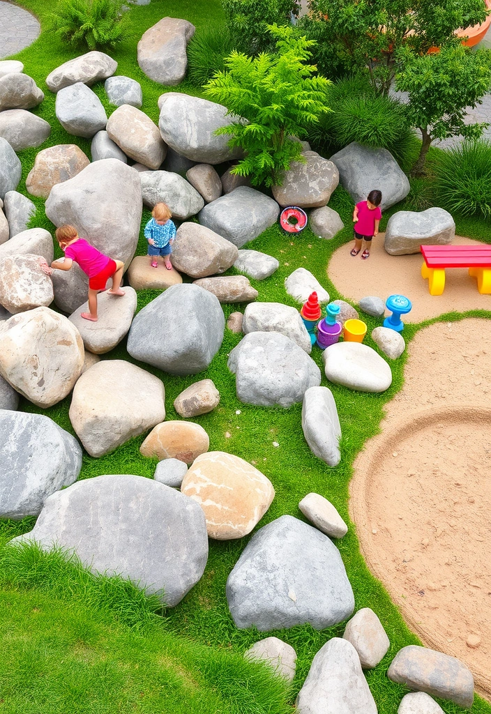 26 River Rock Landscaping Ideas That Will Transform Your Outdoor Space! - 13. Create a Natural Play Area for Kids