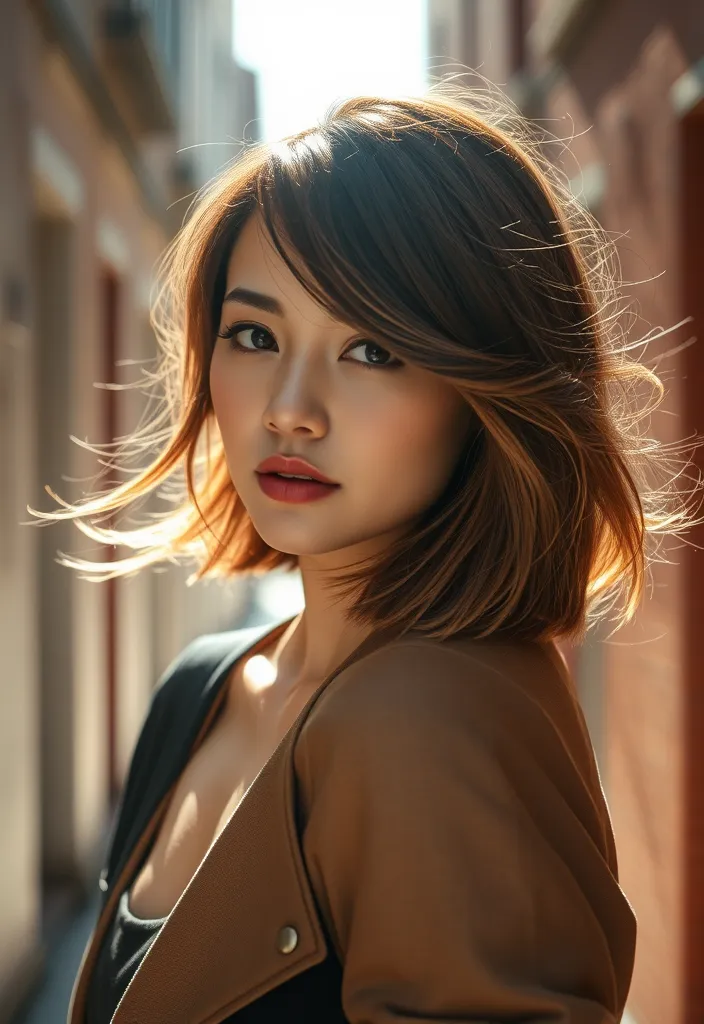 22 Best Korean Wolf Cut Ideas for Women That Will Make Heads Turn! - 14. Wolf Cut with Side Swept Bangs