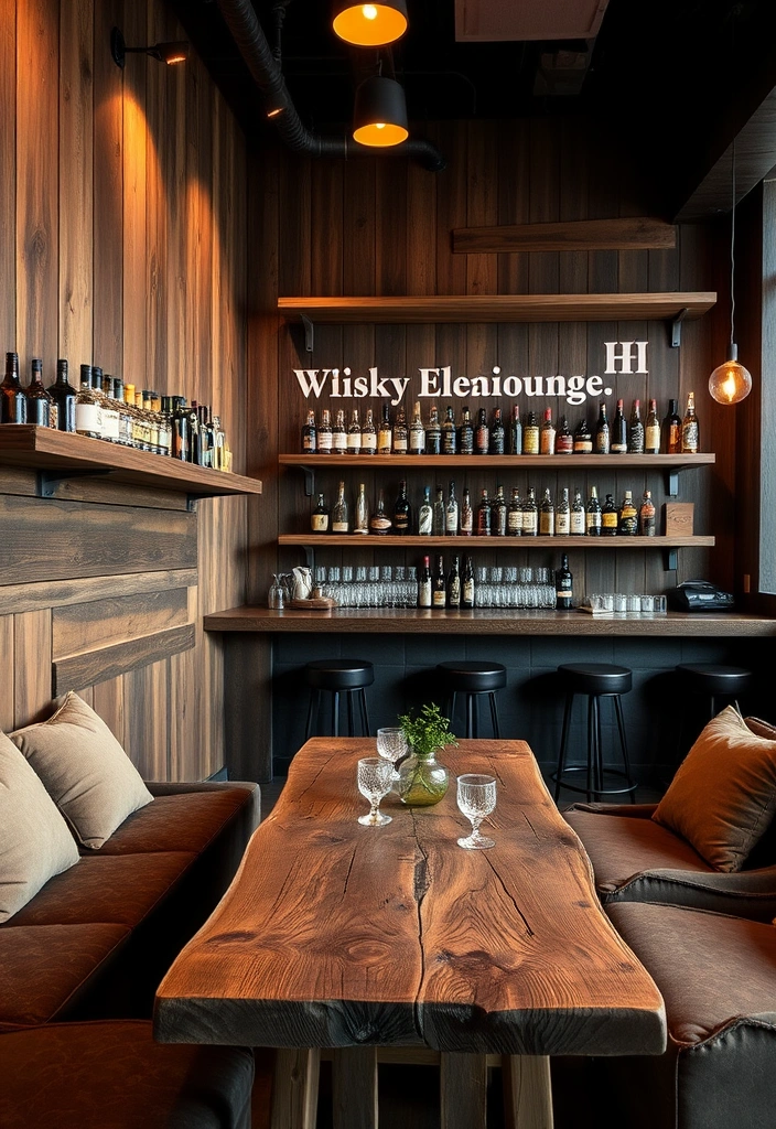 28 Dram-atic Whisky Lounge Room Ideas That'll Elevate Your Home Decor Game! - 14. Rustic Wood Accents