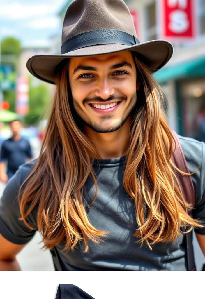 22 Dapper Hairstyles for Long-Haired Men That Will Turn Heads! - 21. The Long Hair with Hat