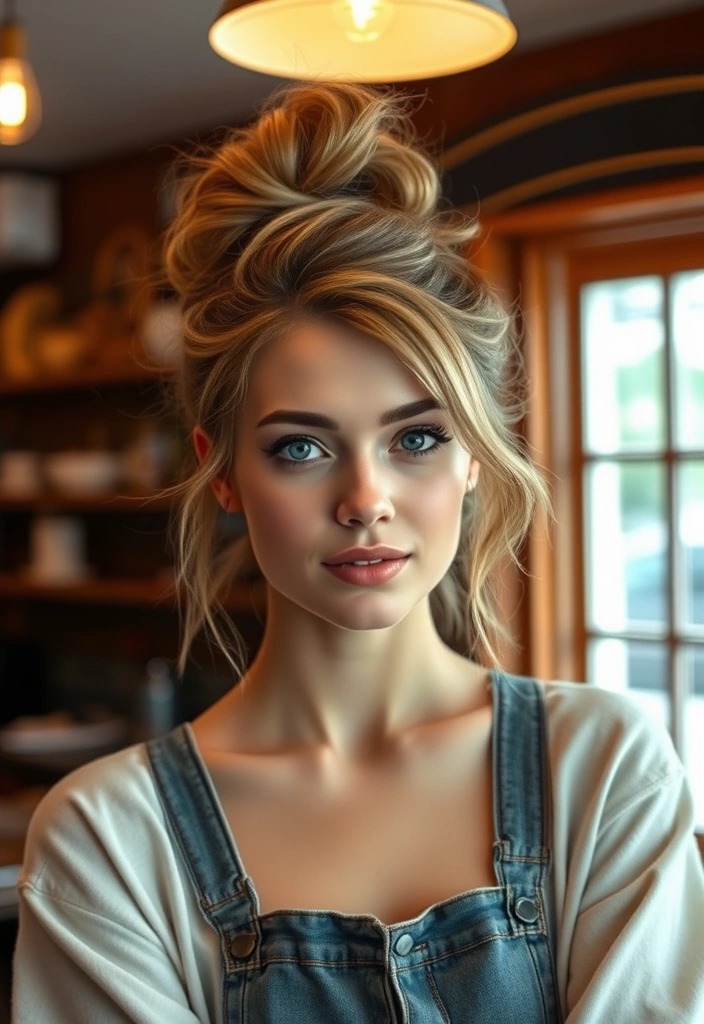 26 Elegant Hairstyles for Wavy Hair That Will Turn Heads! - 14. Messy Bun with Soft Waves