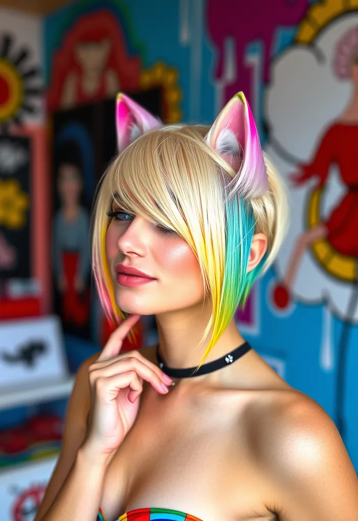 22 Stunning Blonde Wolf Cut Ideas That'll Make Heads Turn! - 18. Vibrant Rainbow Tips