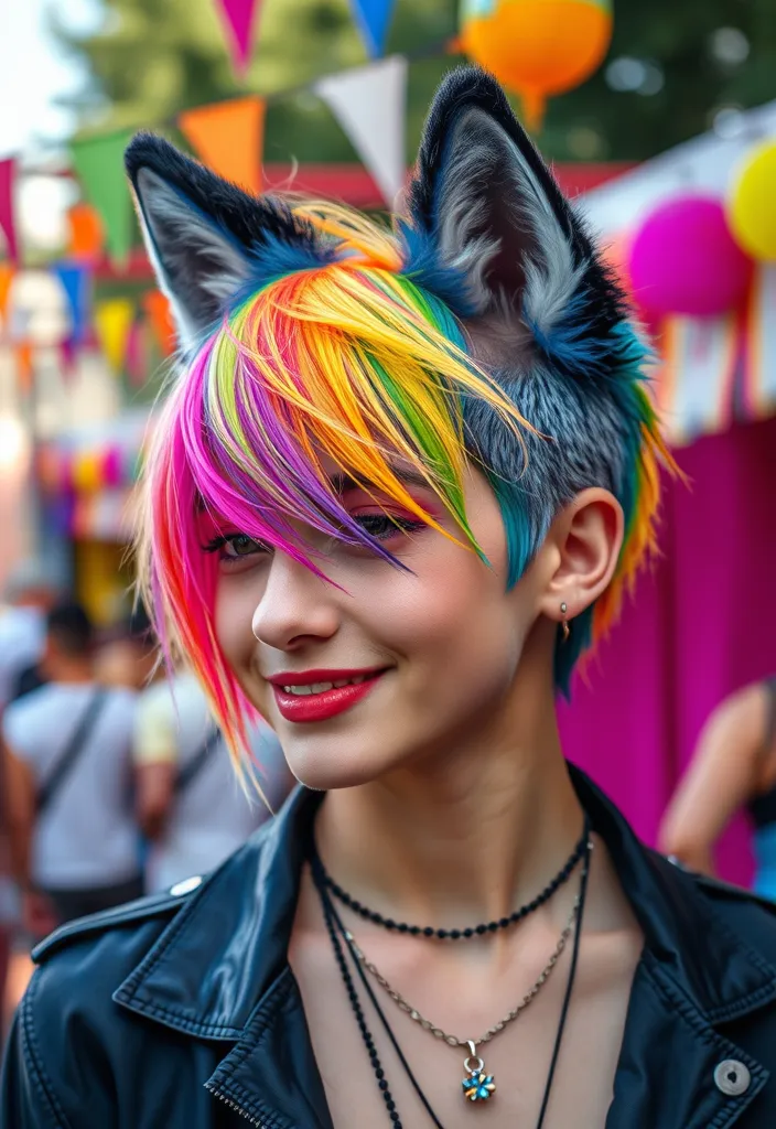 20 Stunning Wolf Cuts With Highlights That Will Make You Want to Book an Appointment NOW! - 6. Vibrant Wolf Cut with Rainbow Highlights