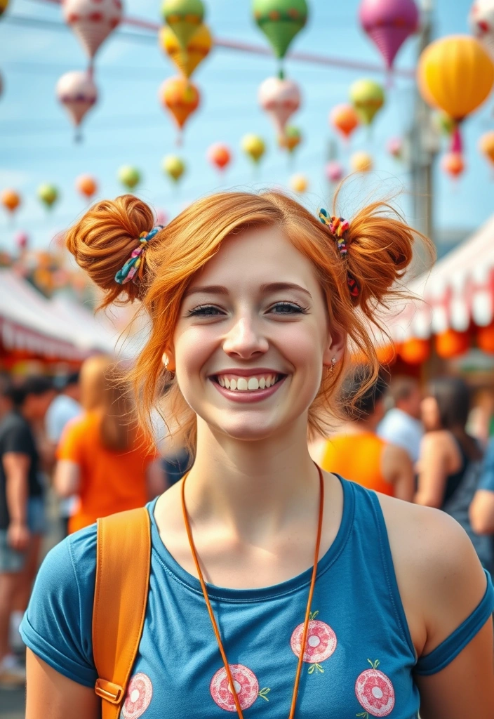 15 Spicy Hairstyles for Ginger Brown Hair That Will Turn Heads! - 13. Playful Space Buns