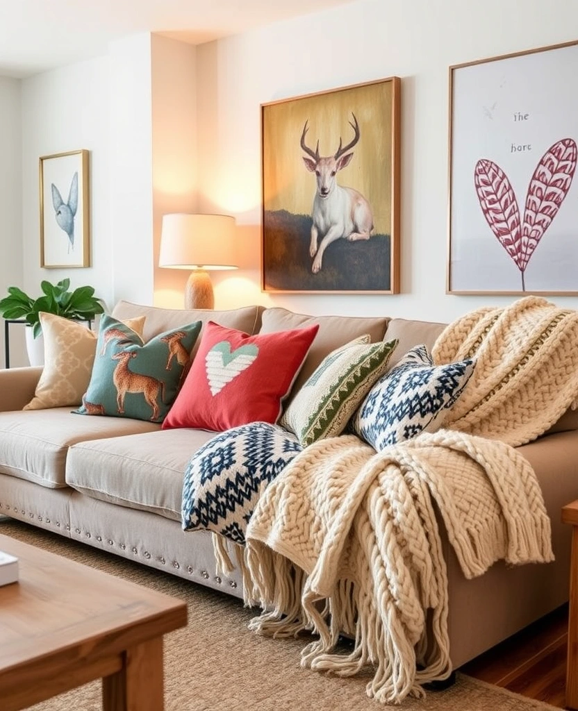 20 Modern Farmhouse Living Room Ideas That'll Make You Want to Redecorate Right Now! - 21. Artistic Textiles