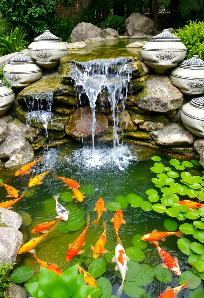 25 Small Garden Waterfalls Ideas That Will Transform Your Backyard into a Paradise! - 19. Waterfall with Fish Pond