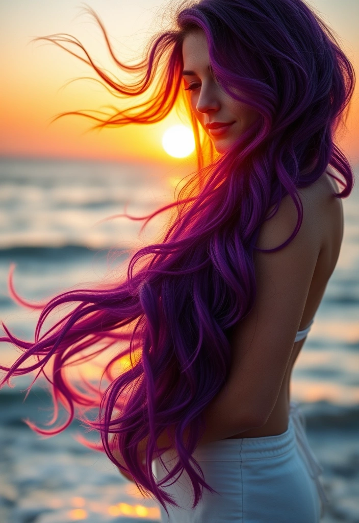 21 Vibrant Hairstyles for Purple Hair That'll Turn Heads Everywhere! - 9. Long Purple Mermaid Waves