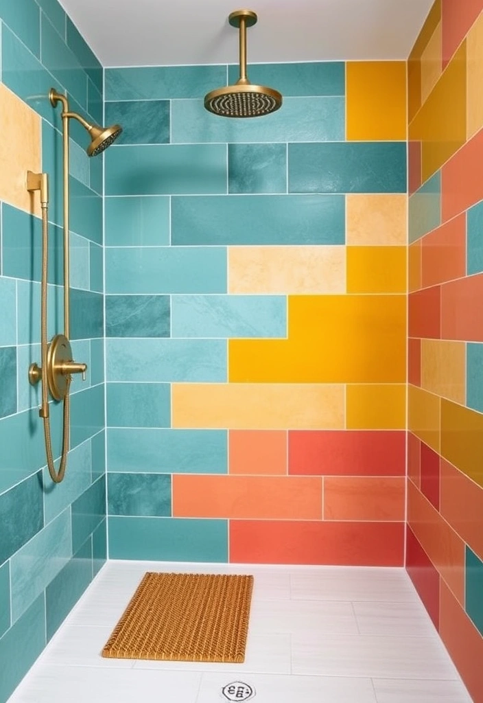 15 Creative Shower Tile Designs for Small Bathrooms (You’ll Want to Steal #12!) - 3. Bold Color Blocks