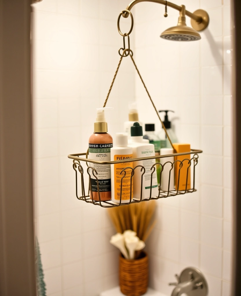 25 Moody Vintage Bathroom Decor Ideas That'll Transform Your Space! - 26. Vintage-Inspired Shower Caddy