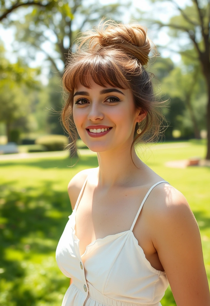 20 Stunning Haircuts With Curtain Bangs That Will Transform Your Look! - 4. Messy Bun with Curtain Bangs