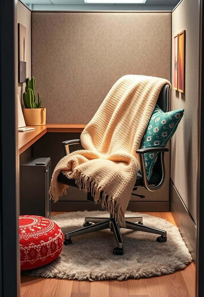 23 Cubicle Inspiration Ideas That'll Transform Your Work Life (And Impress Everyone!) - 3. Cozy Textiles: Comfort and Style