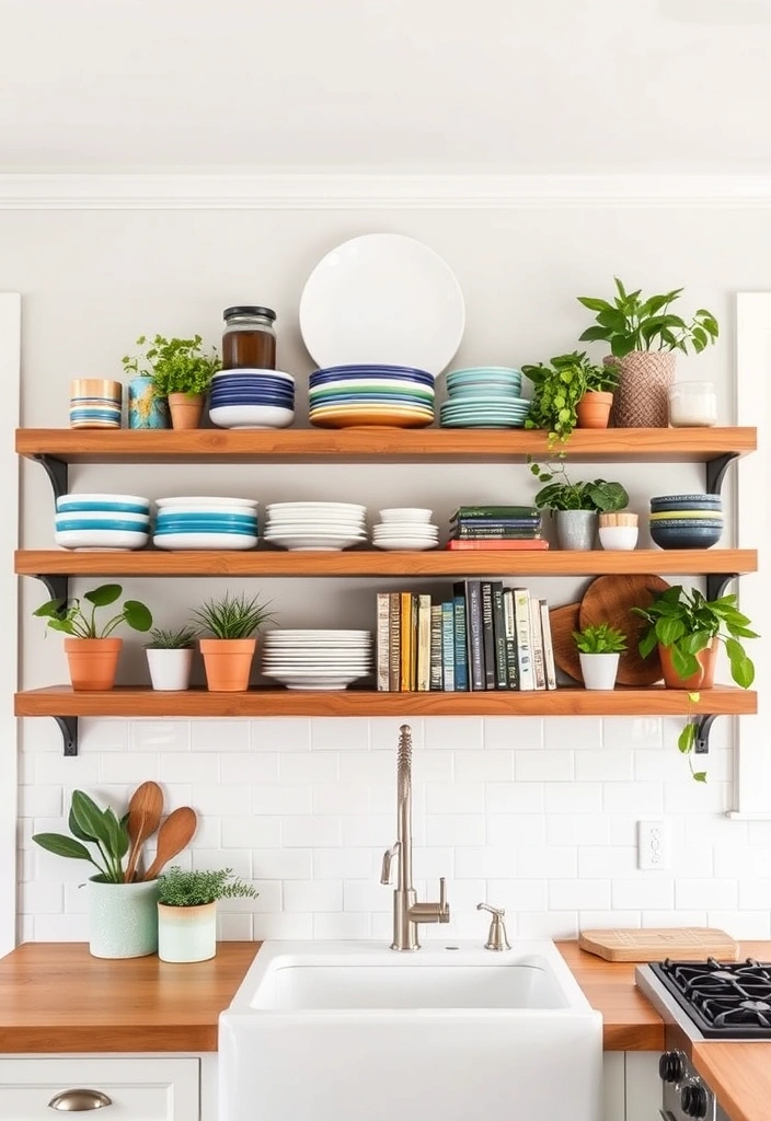 28 Modern Farmhouse Kitchen Ideas That'll Make You Want to Redecorate Immediately! - 9. Open Shelving for Display