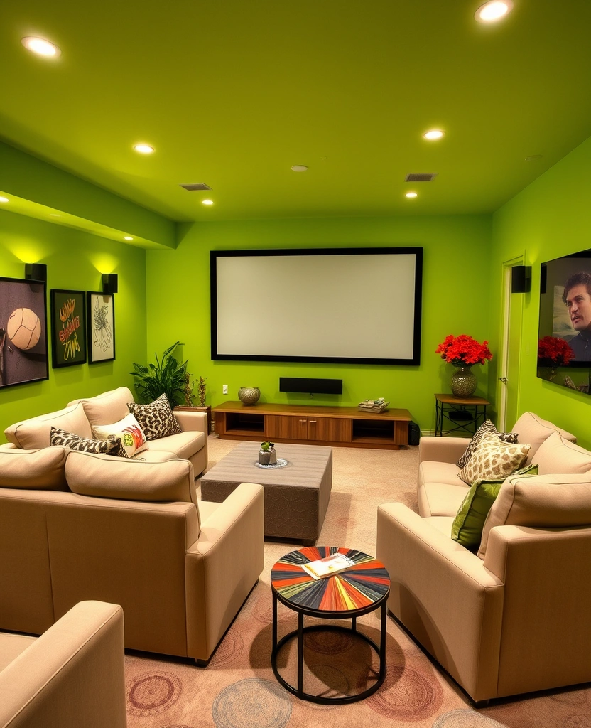 26 Best Paint Colors for Media Room That Will Transform Your Viewing Experience! - 34. Playful Lime Green