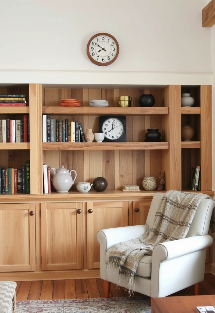 21 Elegant Built-In Shelves Ideas For The Living Room (You Won't Believe #11!) - 2. Rustic Wood Built-Ins