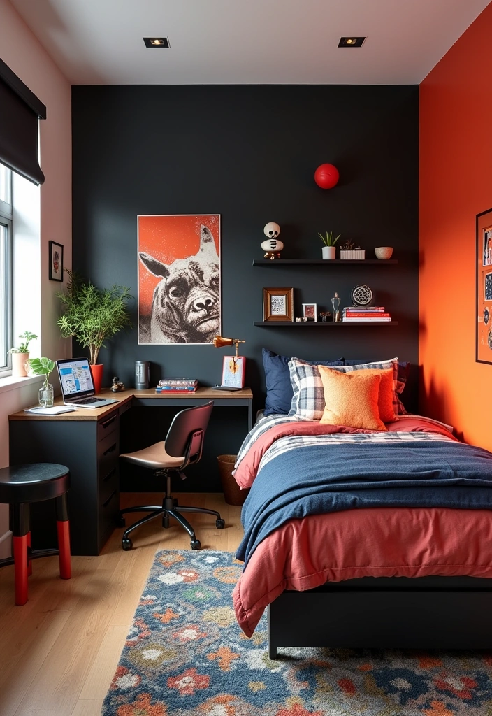 24 Best Paint Colors for Boys Room That Will Make You Want to Move In! - 15. Daring Black Accent