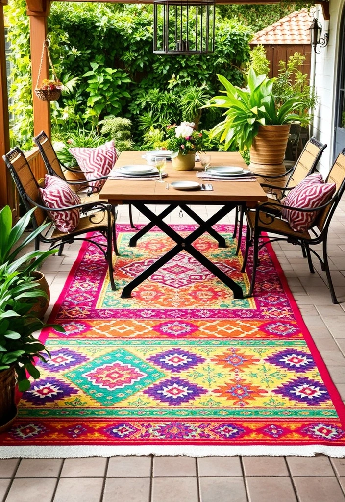 24 Cheap Outdoor Kitchen Ideas That Will Transform Your Backyard into a Culinary Paradise! - 12. Colorful Outdoor Rug