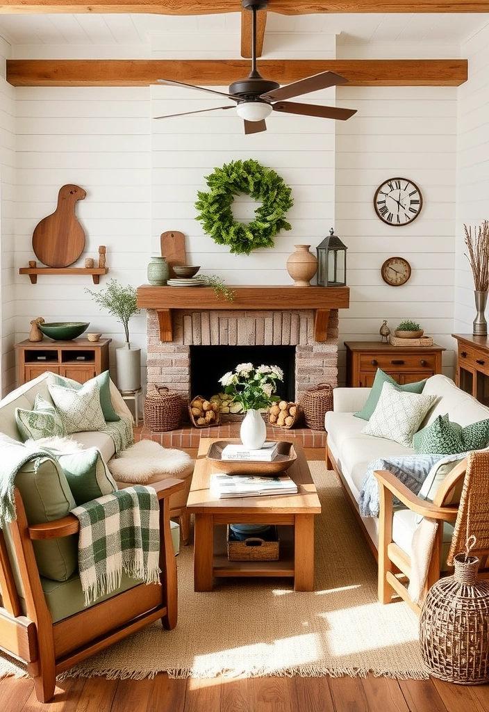 27 Sage Green Living Room Ideas That'll Make You Fall in Love with Your Space! - 18. Farmhouse Fresh