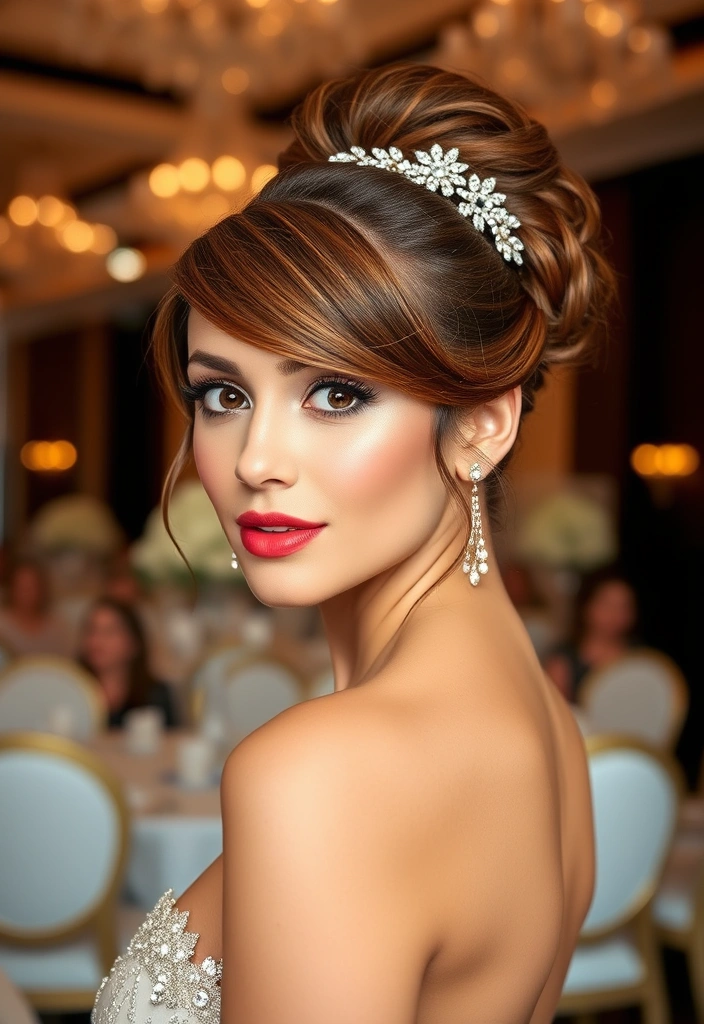 20 Stunning Haircuts With Curtain Bangs That Will Transform Your Look! - 13. Glamorous Updo with Curtain Bangs