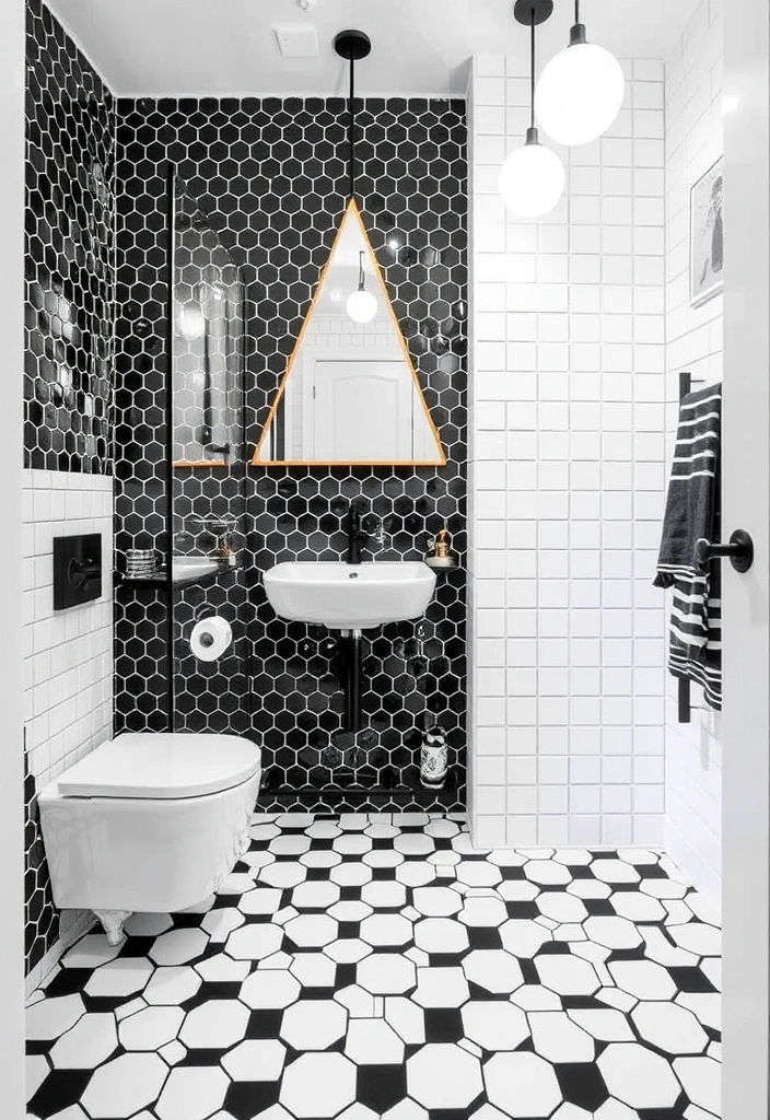 26 Stunning Black And White Bathroom Designs That Will Leave You Speechless! - 9. Geometric Shapes