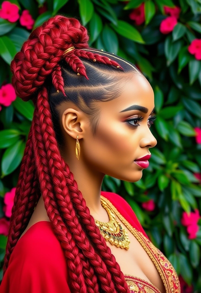 15 Blazing Red Weave Hairstyles That Will Turn Heads Everywhere! - 5. Red Goddess Braids