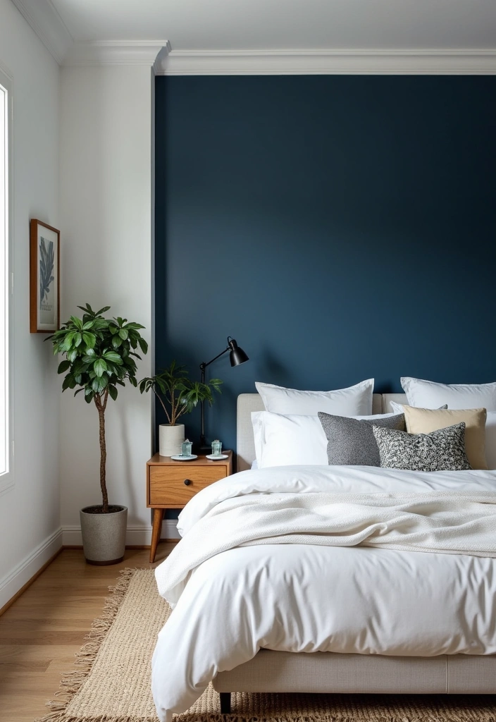 20 Dark Blue Bedroom Ideas That'll Transform Your Space Into a Cozy Retreat! - 1. Navy Blue Accent Wall