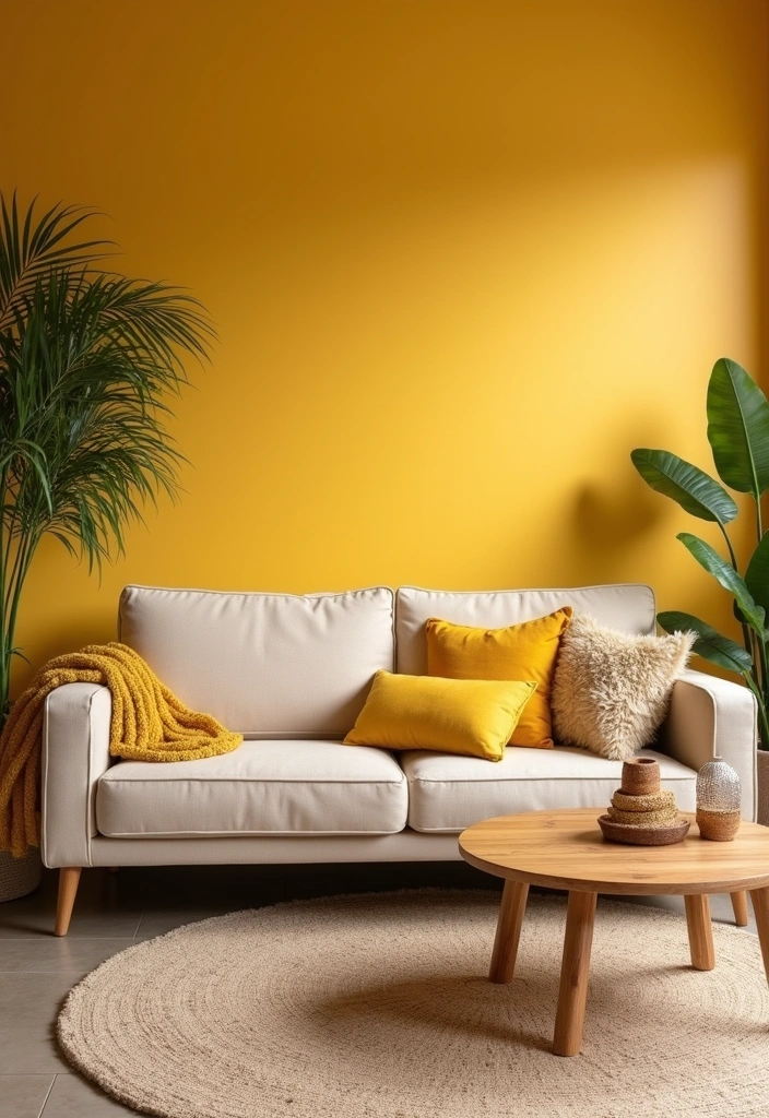 21 Accent Wall Colors That'll Transform Your Living Room into a Peaceful Oasis! - 13. Warm Honey Yellow